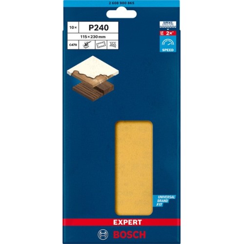 Papel de lija EXPERT C470 con 14 orificios para lijadoras orbitales 115 x 230 mm, G 240 10 unidades