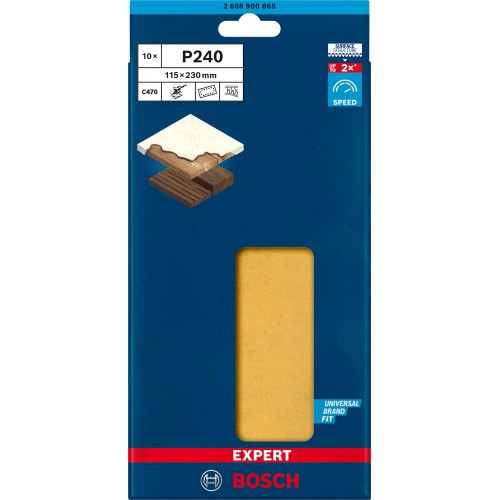 Papel de lija EXPERT C470 con 14 orificios para lijadoras orbitales 115 x 230 mm, G 240 10 unidades