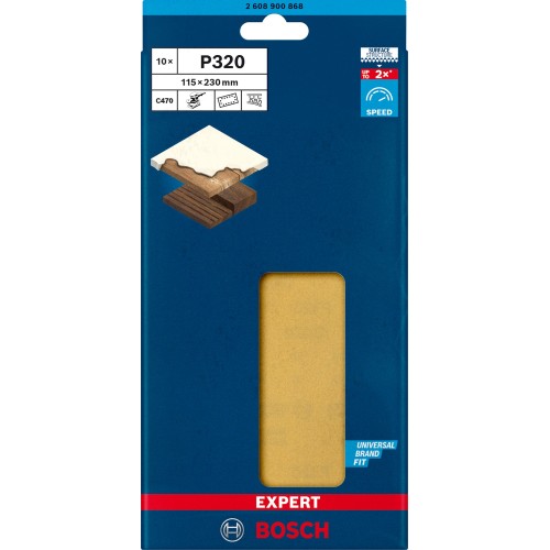 Papel de lija EXPERT C470 con 14 orificios para lijadoras orbitales 115 x 230 mm, G 320 10 unidades