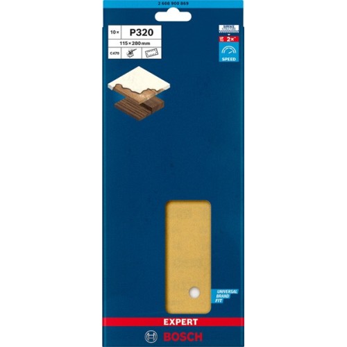 Papel de lija EXPERT C470 con 14 orificios para lijadoras orbitales 115 x 280 mm, G 320 10 unidades