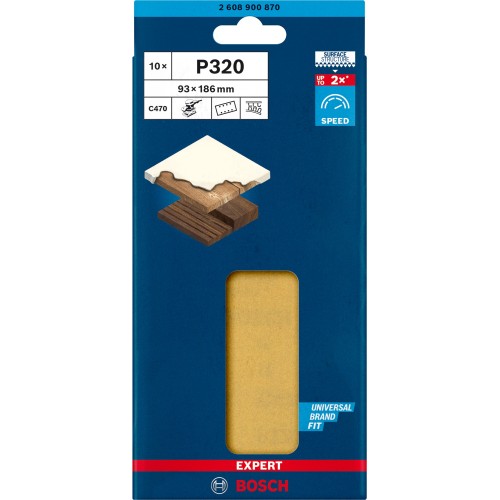 Papel de lija EXPERT C470 con 8 orificios para lijadoras orbitales 93 x 186 mm, G 320 10 unidades