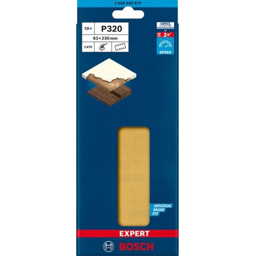 Papel de lija EXPERT C470 con 8 orificios para lijadoras orbitales 93 x 230 mm, G 320 10 unidades