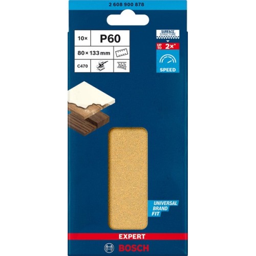 Papel de lija EXPERT C470 con 8 orificios para lijadoras orbitales 80 x 133 mm, G 60 10 unidades