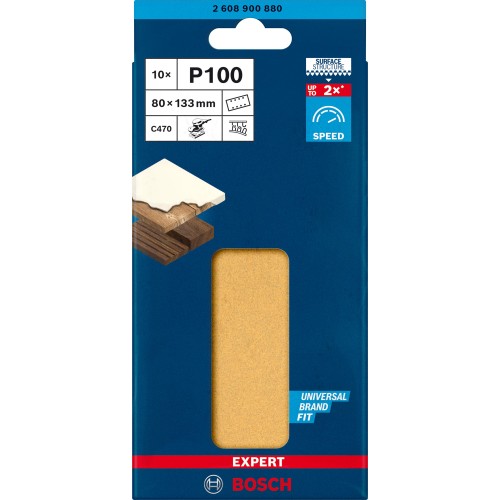 Papel de lija EXPERT C470 con 8 orificios para lijadoras orbitales 80 x 133 mm, G 100 10 unidades