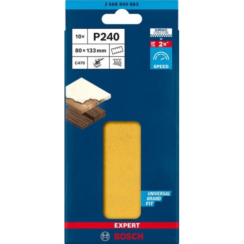 Papel de lija EXPERT C470 con 8 orificios para lijadoras orbitales 80 x 133 mm, G 240 10 unidades