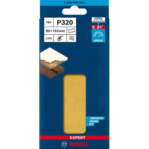 Papel de lija EXPERT C470 con 8 orificios para lijadoras orbitales 80 x 133 mm, G 320 10 unidades