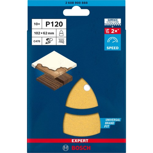 Papel de lija EXPERT C470 con 11 orificios para multilijadoras de 102 x 62 mm, 93 mm, G 120, 10 unidades