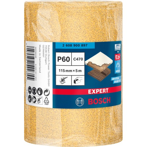 Rollo de papel de lija EXPERT C470 para lijado manual de 115 mm, 5 m, G 60