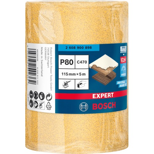 Rollo de papel de lija EXPERT C470 para lijado manual de 115 mm, 5 m, G 80