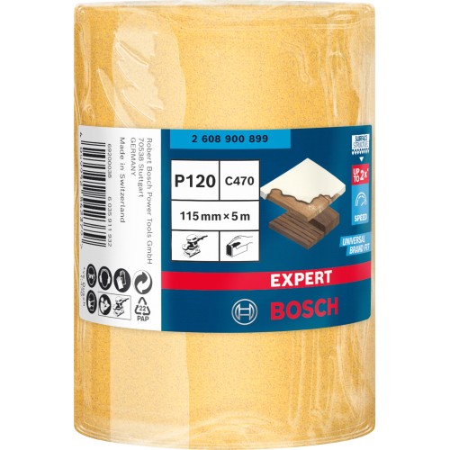 Rollo de papel de lija EXPERT C470 para lijado manual de 115 mm, 5 m, G 120