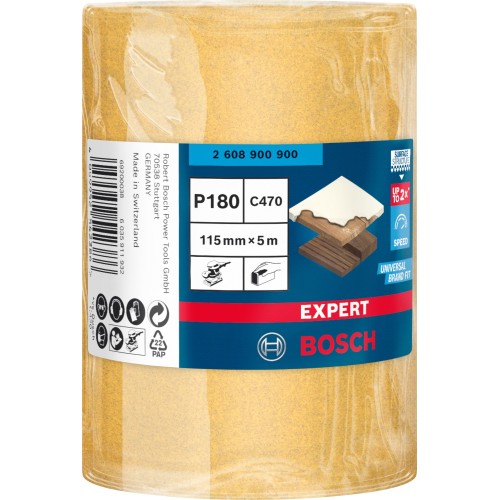 Rollo de papel de lija EXPERT C470 para lijado manual de 115 mm, 5 m, G 180