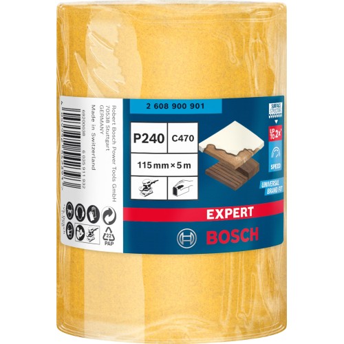 Rollo de papel de lija EXPERT C470 para lijado manual de 115 mm, 5 m, G 240