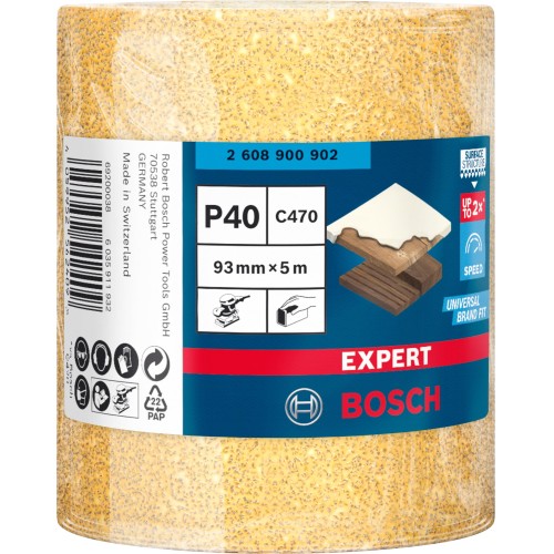 Rollo de papel de lija EXPERT C470 para lijado manual de 93 mm, 5 m, G 40