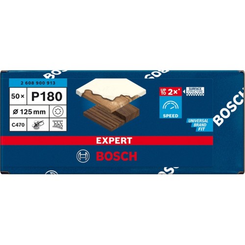 Papel de lija EXPERT C470 con 8 orificios para lijadoras excéntricas de 125 mm, G 180, 50 unidades
