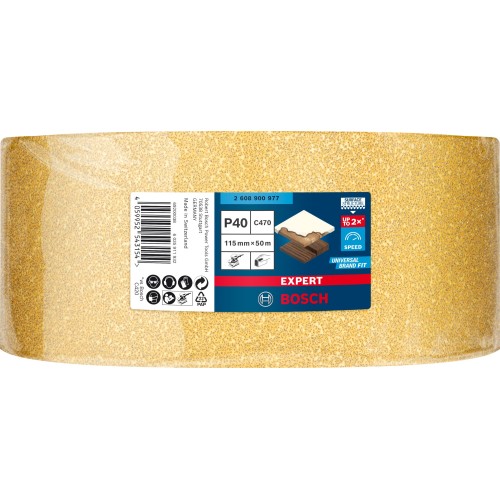 Rollo de papel de lija EXPERT C470 para lijado manual de 115 mm x 50 m, G 40