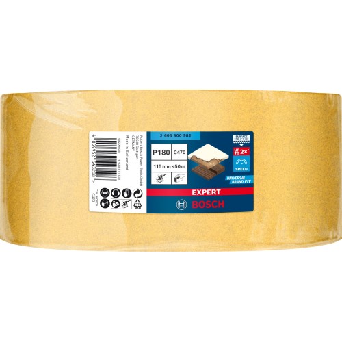 Rollo de papel de lija EXPERT C470 para lijado manual de 115 mm x 50 m, G 180