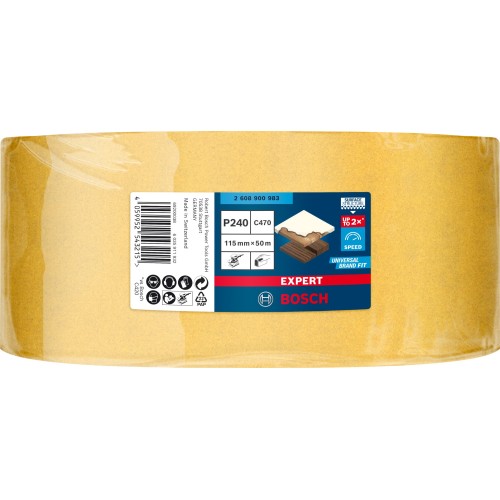 Rollo de papel de lija EXPERT C470 para lijado manual de 115 mm x 50 m, G 240