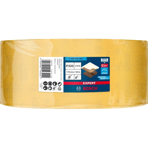 Rollo de papel de lija EXPERT C470 para lijado manual de 115 mm x 50 m, G 320