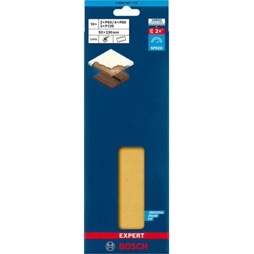 Set de papel de lija EXPERT C470 para lijadoras orbitales de 93 x 230 mm, G 3x60/4x80/3x120, 10 unidades