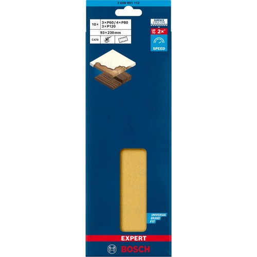 Set de papel de lija EXPERT C470 para lijadoras orbitales de 93 x 230 mm, G 3x60/4x80/3x120, 10 unidades