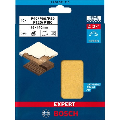 Set de papel de lija EXPERT C470 para lijadoras orbitales de 115 x 140 mm, G 2x40/2x60/2x80/2x120/2x180, 10 unidades