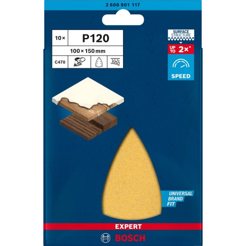 Papel de lija EXPERT C470 con 7 orificios para multilijadoras de 100 x 150 mm, G 120 10 unidades