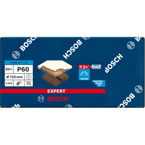 Papel de lija EXPERT C470 multiperforado para lijadoras excéntricas de 125 mm, G 60, 50 unidades