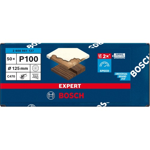 Papel de lija EXPERT C470 multiperforado para lijadoras excéntricas de 125 mm, G 100, 50 unidades