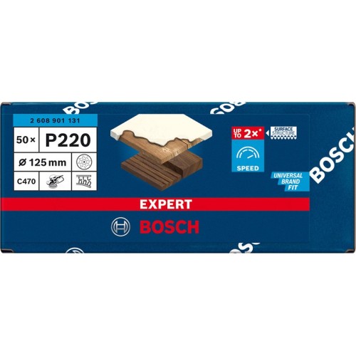 Papel de lija EXPERT C470 multiperforado para lijadoras excéntricas de 125 mm, G 220, 50 unidades