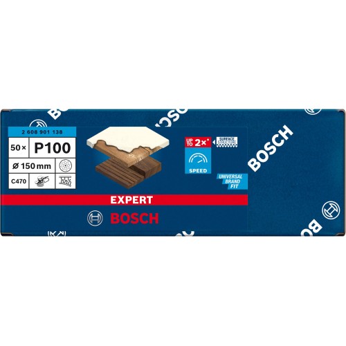 Papel de lija EXPERT C470 multiperforado para lijadoras excéntricas de 150 mm, G 100, 50 unidades