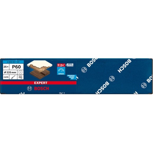 Papel de lija EXPERT C470 con 19 orificios para lijadoras de cartón-yeso de 225 mm, G 60, 25 unidades