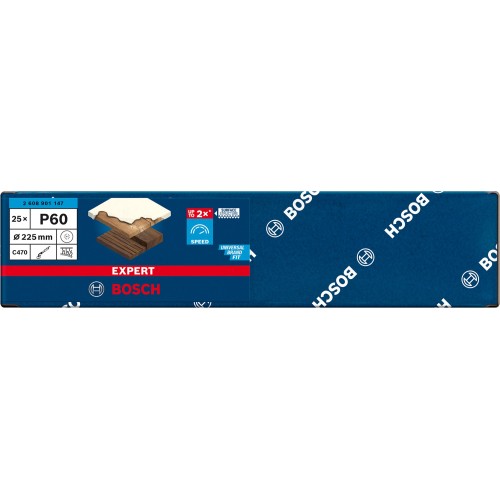 Papel de lija EXPERT C470 con 19 orificios para lijadoras de cartón-yeso de 225 mm, G 60, 25 unidades