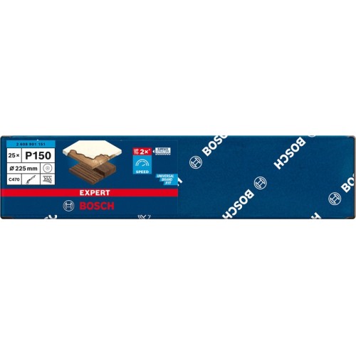 Papel de lija EXPERT C470 con 19 orificios para lijadoras de cartón-yeso de 225 mm, G 150, 25 unidades