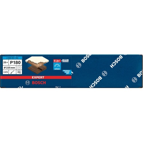 Papel de lija EXPERT C470 con 19 orificios para lijadoras de cartón-yeso de 225 mm, G 180, 25 unidades