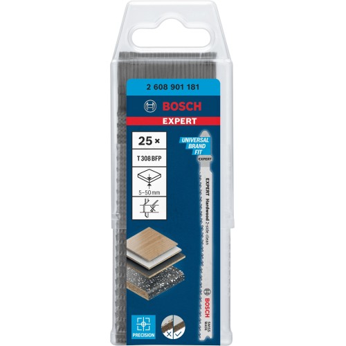 Hoja de sierra de calar EXPERT ‘Hardwood 2-side clean’ T 308 BFP, 25 unidades