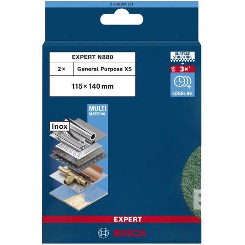 Almohadilla de vellón EXPERT N880 para lijado manual de 115 mm x 140 mm, uso general XS, 2 uds.