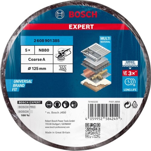 Disco de vellón EXPERT N880 para lijadoras excéntricas de 125 mm, grueso, 5 unidades