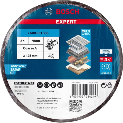 Disco de vellón EXPERT N880 para lijadoras excéntricas de 125 mm, grueso, 5 unidades