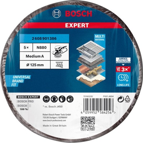 Disco de vellón EXPERT N880 para lijadoras excéntricas de 125 mm, medio, 5 unidades