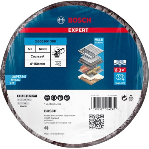 Disco de vellón EXPERT N880 para lijadoras excéntricas de 150 mm, grueso, 5 unidades