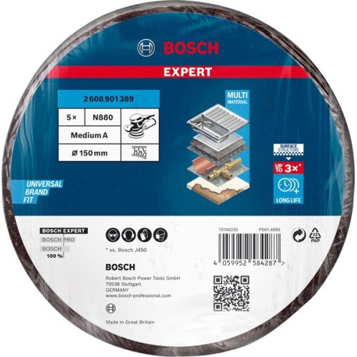 Disco de vellón EXPERT N880 para lijadoras excéntricas de 150 mm, medio, 5 unidades