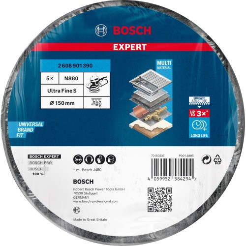 Disco de vellón EXPERT N880 para lijadoras excéntricas de 150 mm, fino, 5 unidades