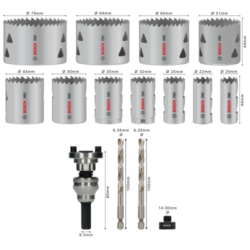 Set de sierras de corona PRO Multi Material, portabrocas Q-Lock, 15 unidades