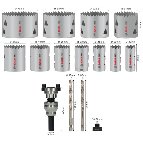 Set de sierras de corona PRO Multi Material y portabrocas Q-Lock, 15 unidades