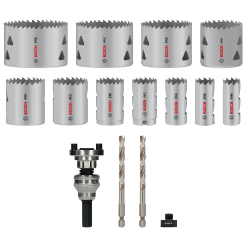 Set de sierras de corona PRO Multi Material y portabrocas Q-Lock, 15 unidades