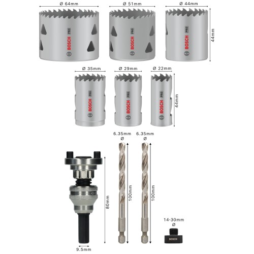 Set de sierras de corona PRO Multi Material y portabrocas Q-Lock, 10 unidades