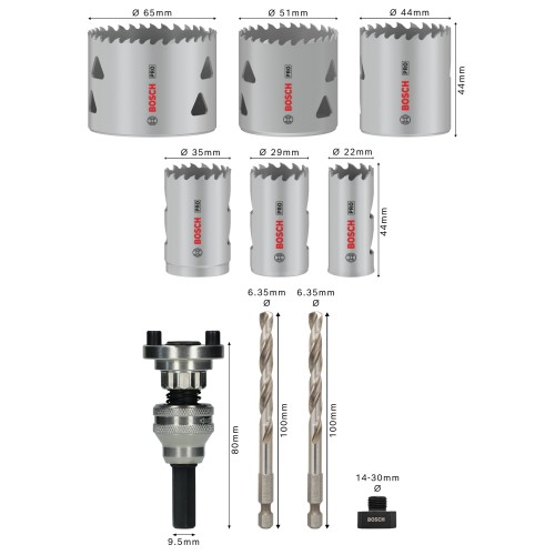 Set de sierras de corona PRO Multi Material y portabrocas Q-Lock, 10 unidades