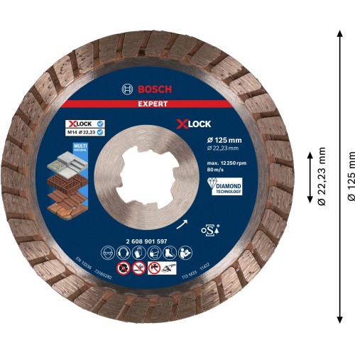 Disco de corte con diamante EXPERT MultiMaterial X-LOCK de 125 x 22,23 x 2,4 x 12 mm