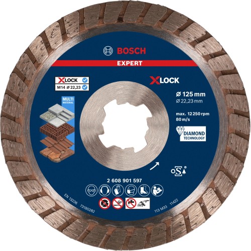 Disco de corte con diamante EXPERT MultiMaterial X-LOCK de 125 x 22,23 x 2,4 x 12 mm