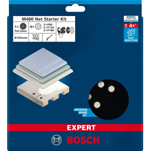 Set de mallas de lija EXPERT M480 de 225 mm, G 80/120/180/protector de plato, 7 unidades